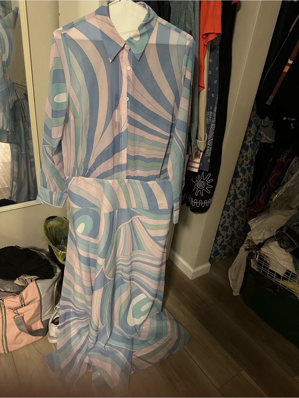 Pastel Swirl Long Sleeve Shirt Dress